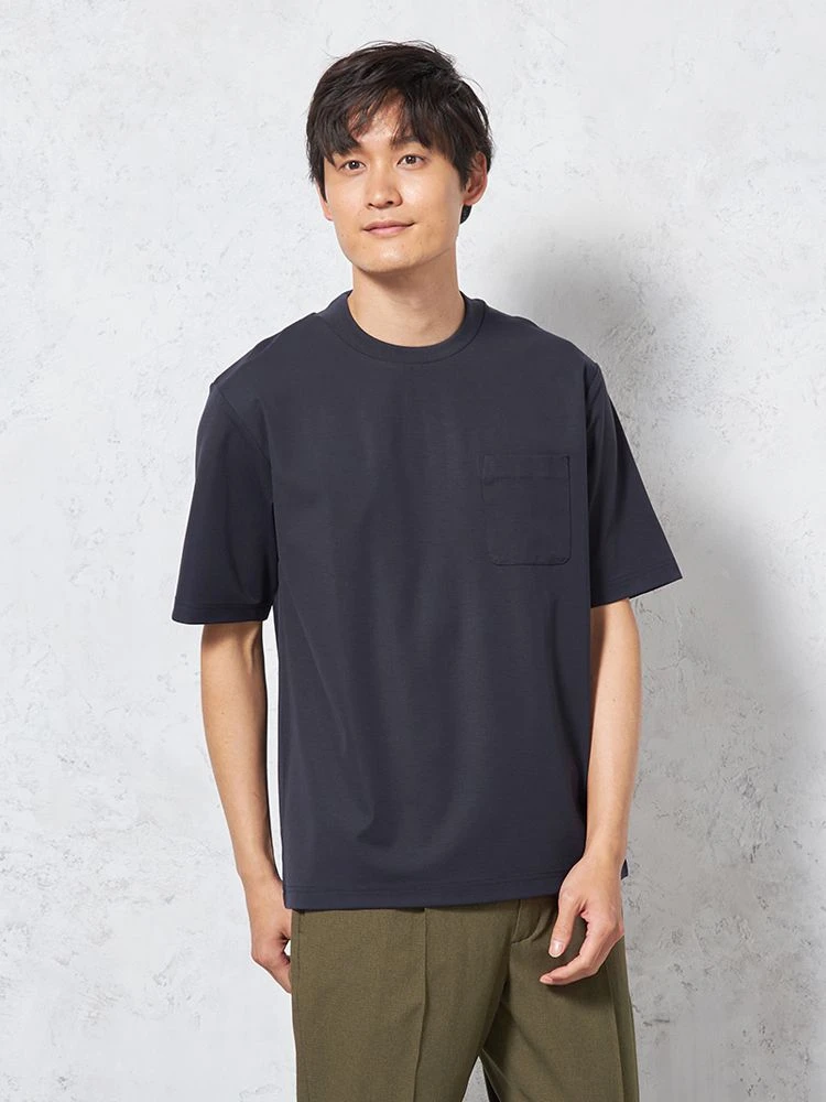 ホワイト 【接触冷感】半袖 スロープネック Tシャツ ビズT 無地