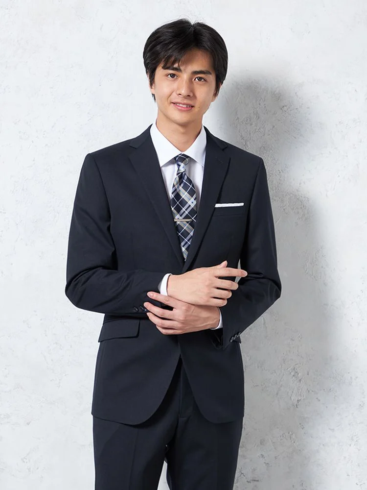 2WAYストレッチ】2つボタン スーツ ネイビー シャドウストライプ