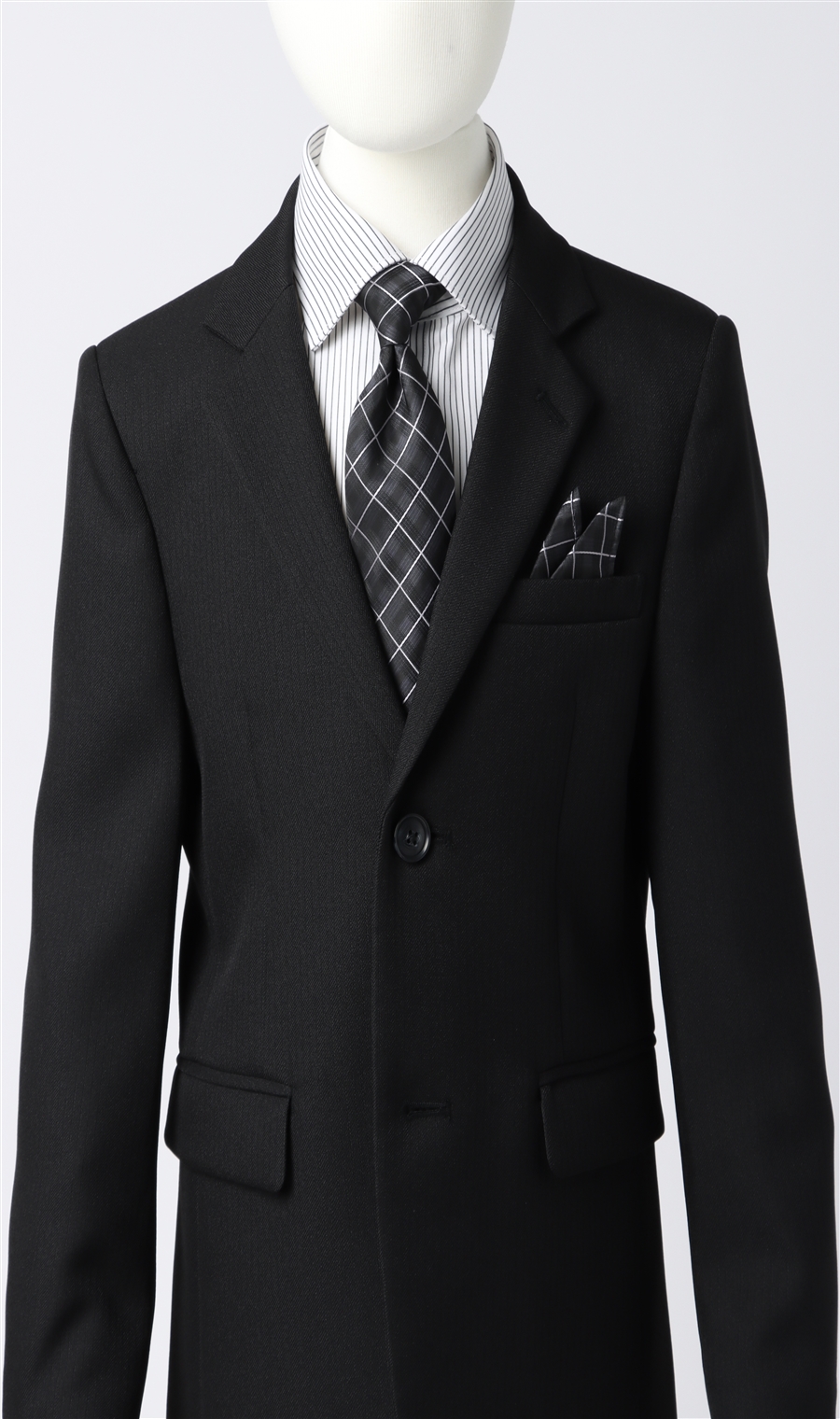 キッズスーツ】黒 ストライプ柄 ストライプシャツ×ネクタイセット(140