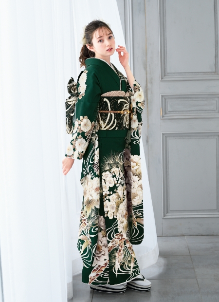 緑/グリーン/茶/ブラウン/古典柄/レトロ/エレガント】の成人式振袖人気