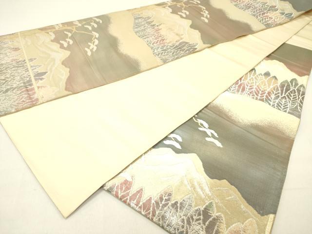 平和屋着物◎六通柄袋帯 遠山風景文 金銀糸 正絹 逸品 DABC7773ya