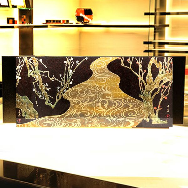 宮内庁御用達 漆器 山田平安堂】パネル 紅白梅流水之図 | 漆器 山田