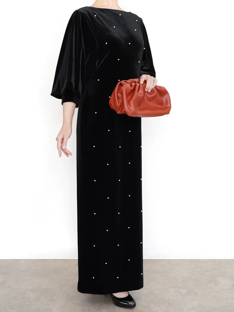 Ameri VINTAGE（アメリ ヴィンテージ）BACK OPEN PEARL VELOUR DRESS