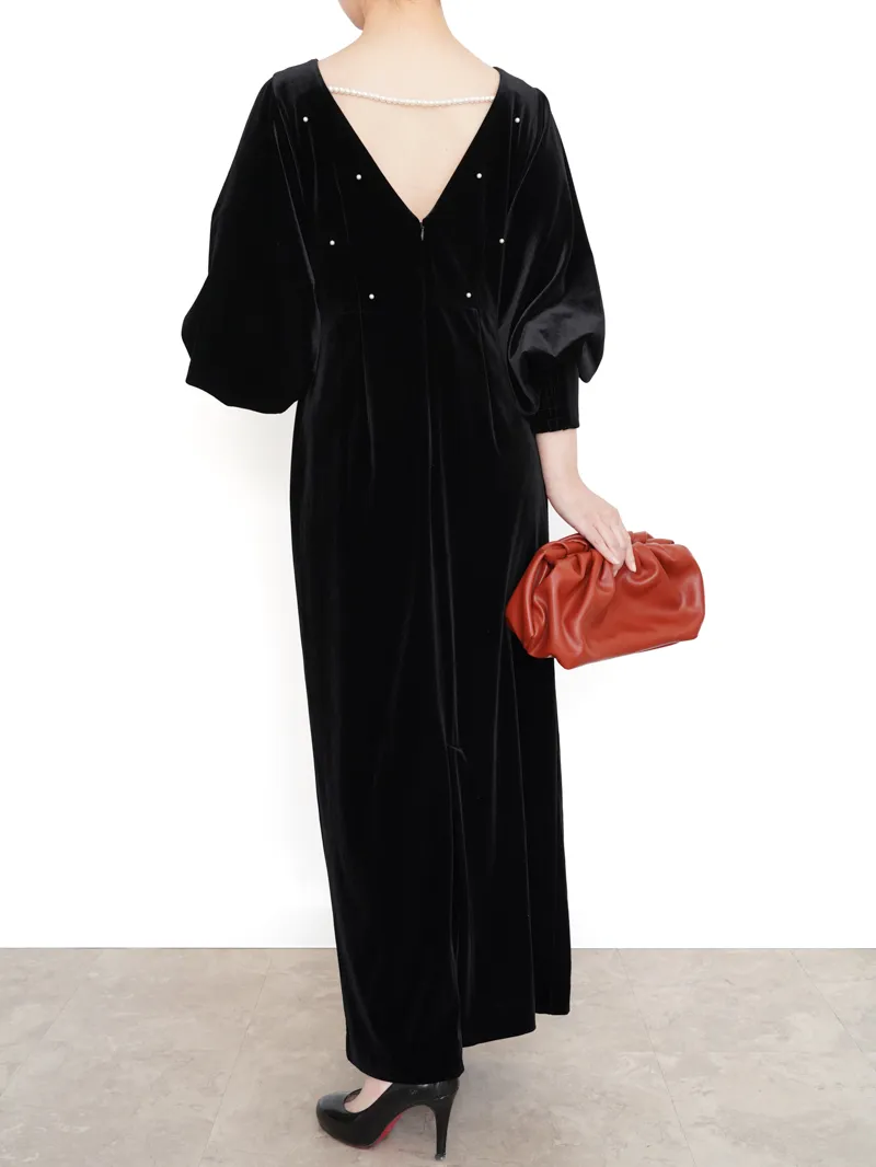 Ameri VINTAGE（アメリ ヴィンテージ）BACK OPEN PEARL VELOUR DRESS