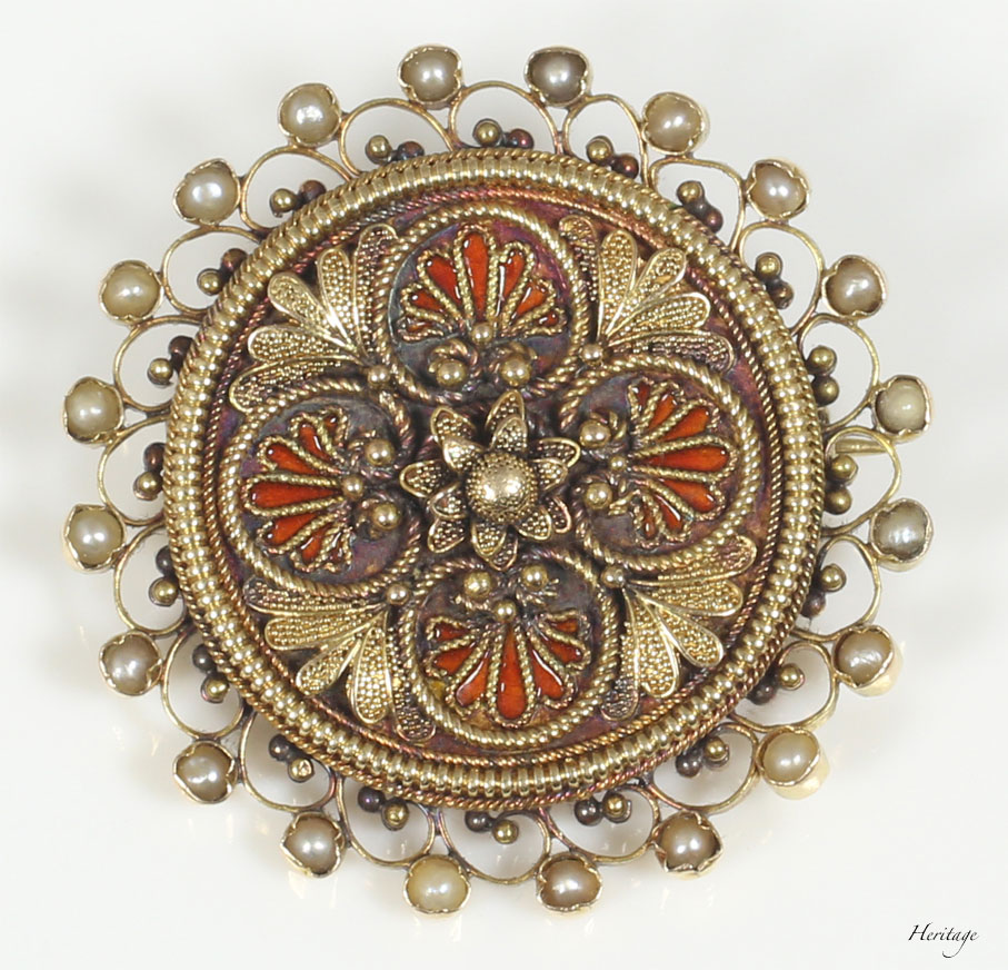 花形ブローチ 多色ストーン イタリアアンティーク9金 花形ブローチ 多