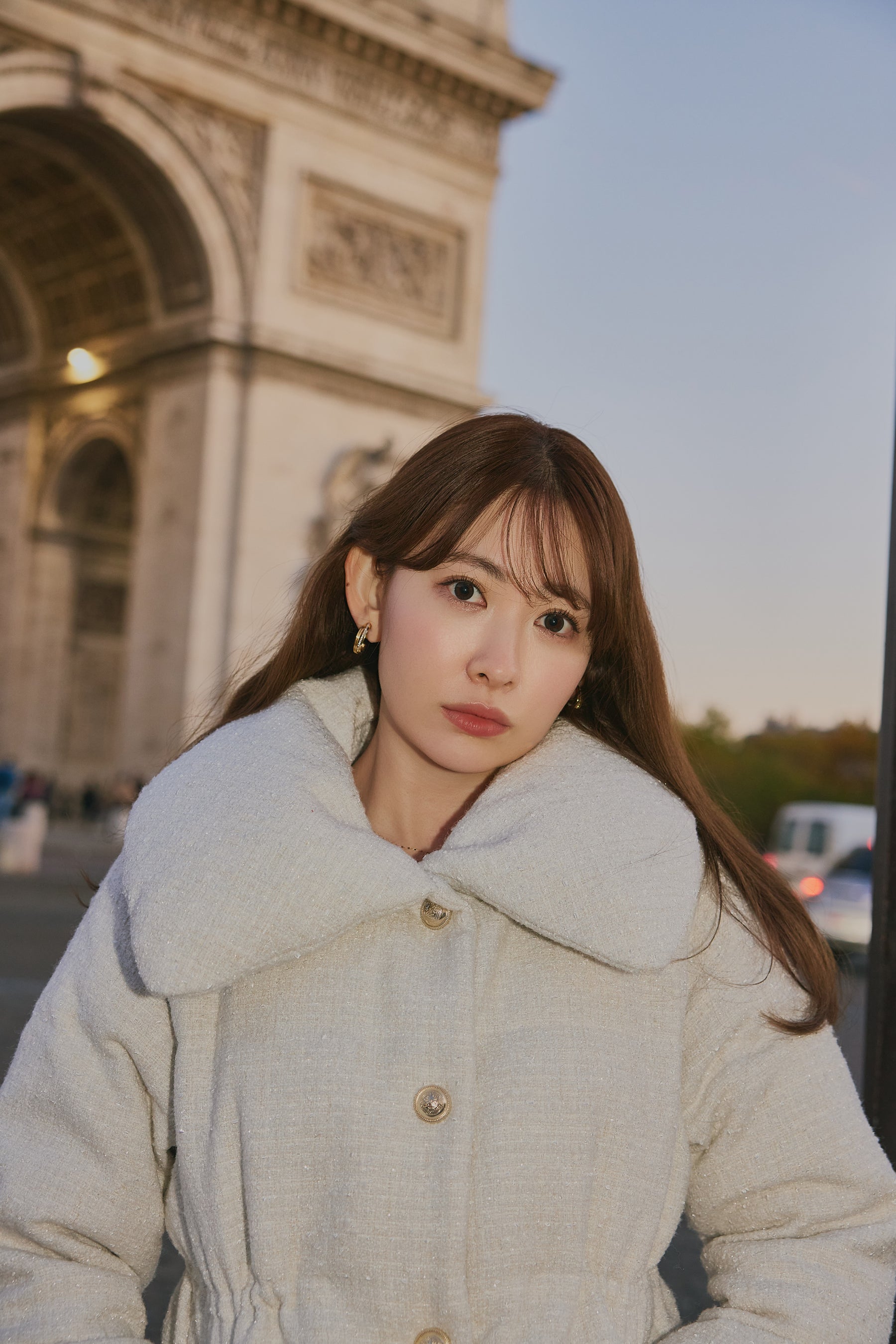 Gold-Button Tweed Down Jacket