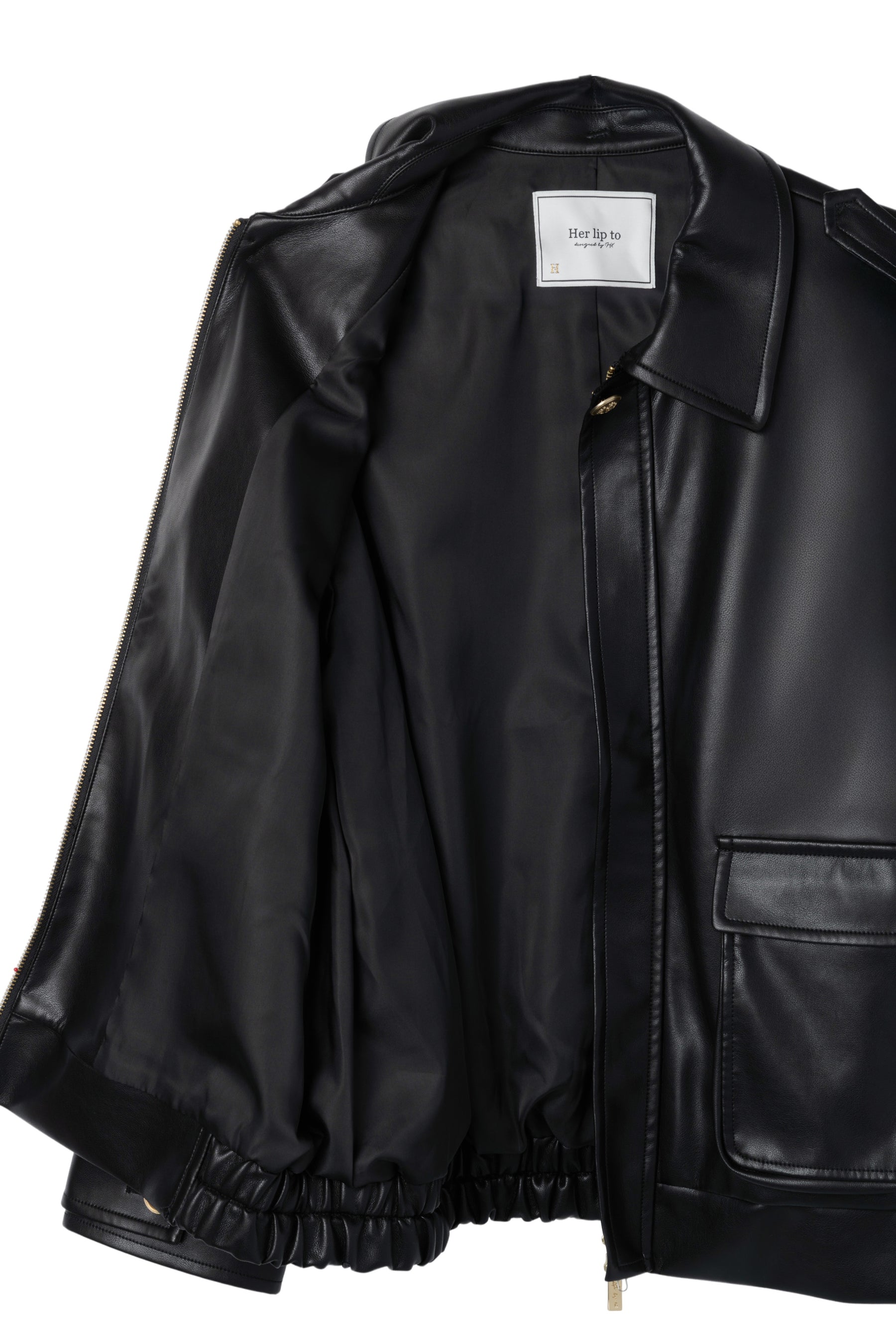 Ribbon-Tie Faux Leather Jacket