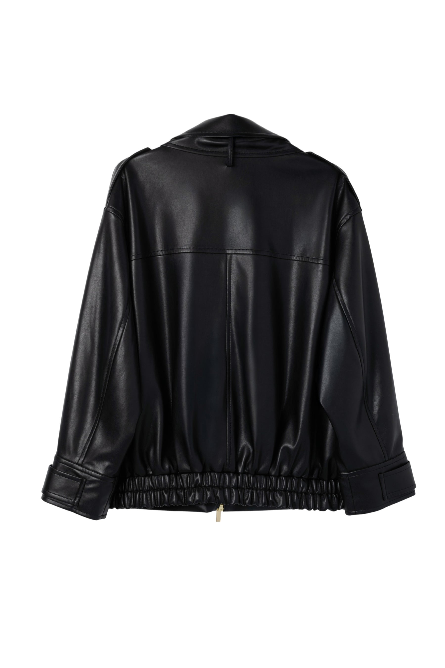 Ribbon-Tie Faux Leather Jacket