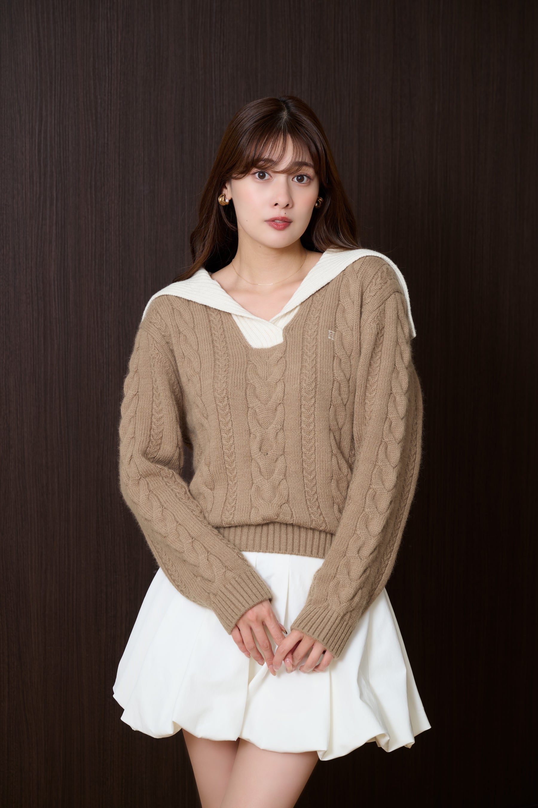 Sailor-Collar Cable Knit Pullover