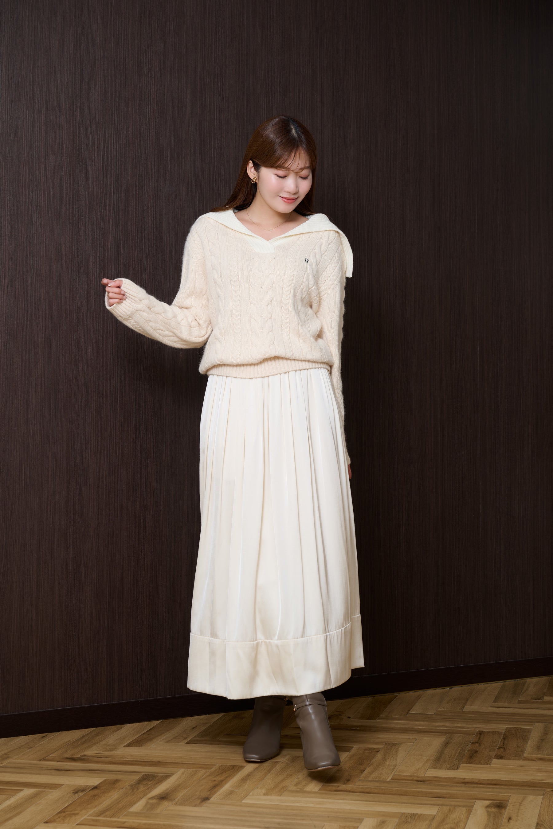 Sailor-Collar Cable Knit Pullover