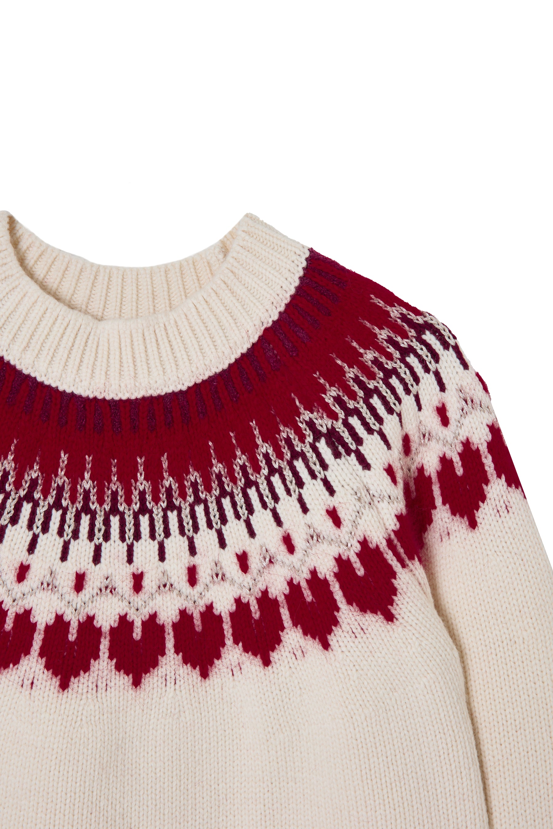 red】Heart Fair Isle Knit Pullover