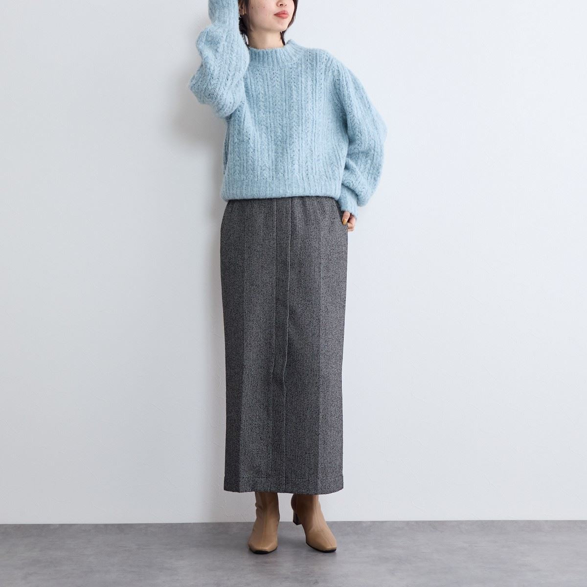 SALE】5cm変形ヒールシープレザーストレッチブーツ/641404