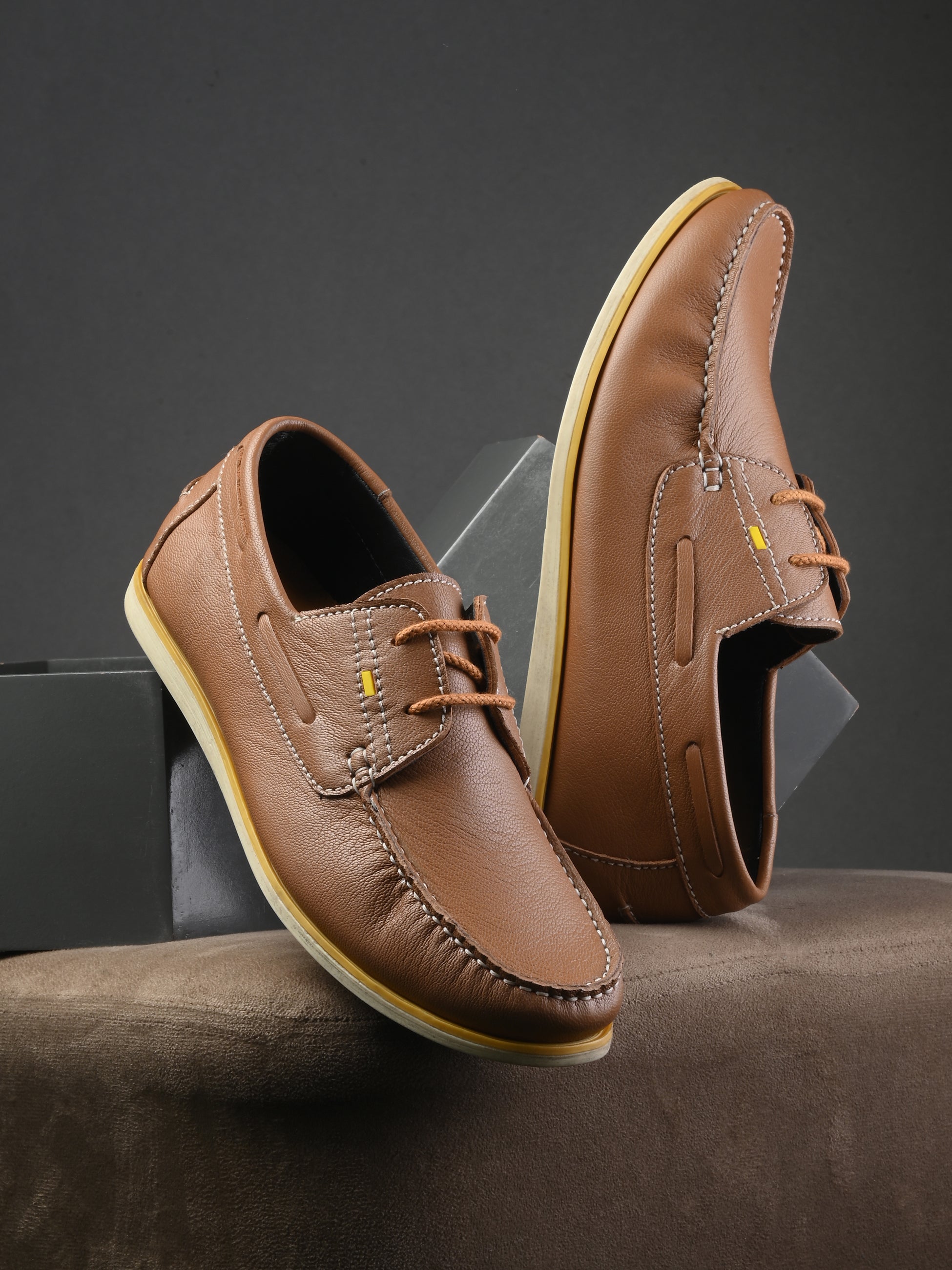 HITZ701 Men's Tan Leather Boat Lace-Up Shoes – Hitz Shoes Online