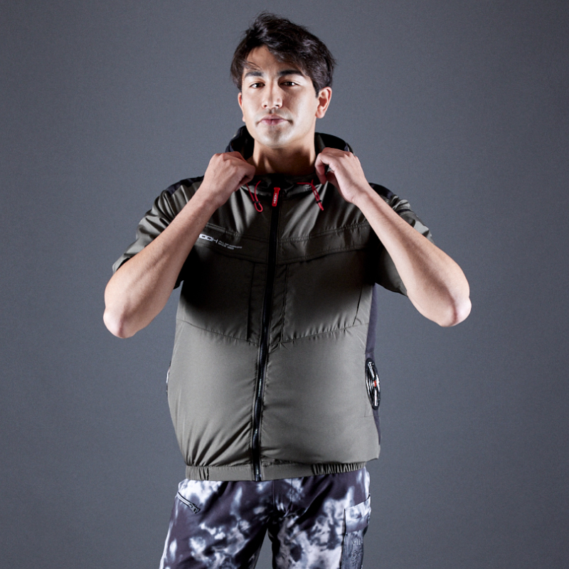 V8817 JIST8118適合 サイドファン半袖フードジャケット 静電気帯電防止