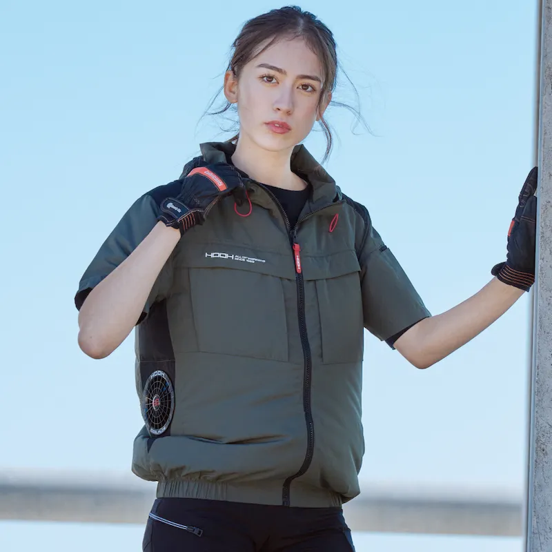 V8817サイドファン半袖フードジャケット 空調機能を取り入れたファン