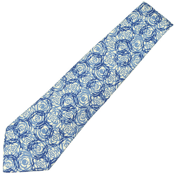 シャネル CHANEL ココマーク カメリア 9.5cm ブルー×ベージュ シルク