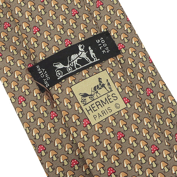 エルメス HERMES キノコ 9cm ブラウン×レッド シルク ネクタイ 茶 赤