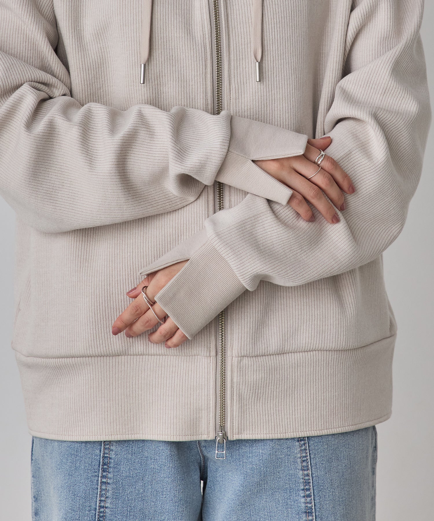 リブダブルジップパーカー