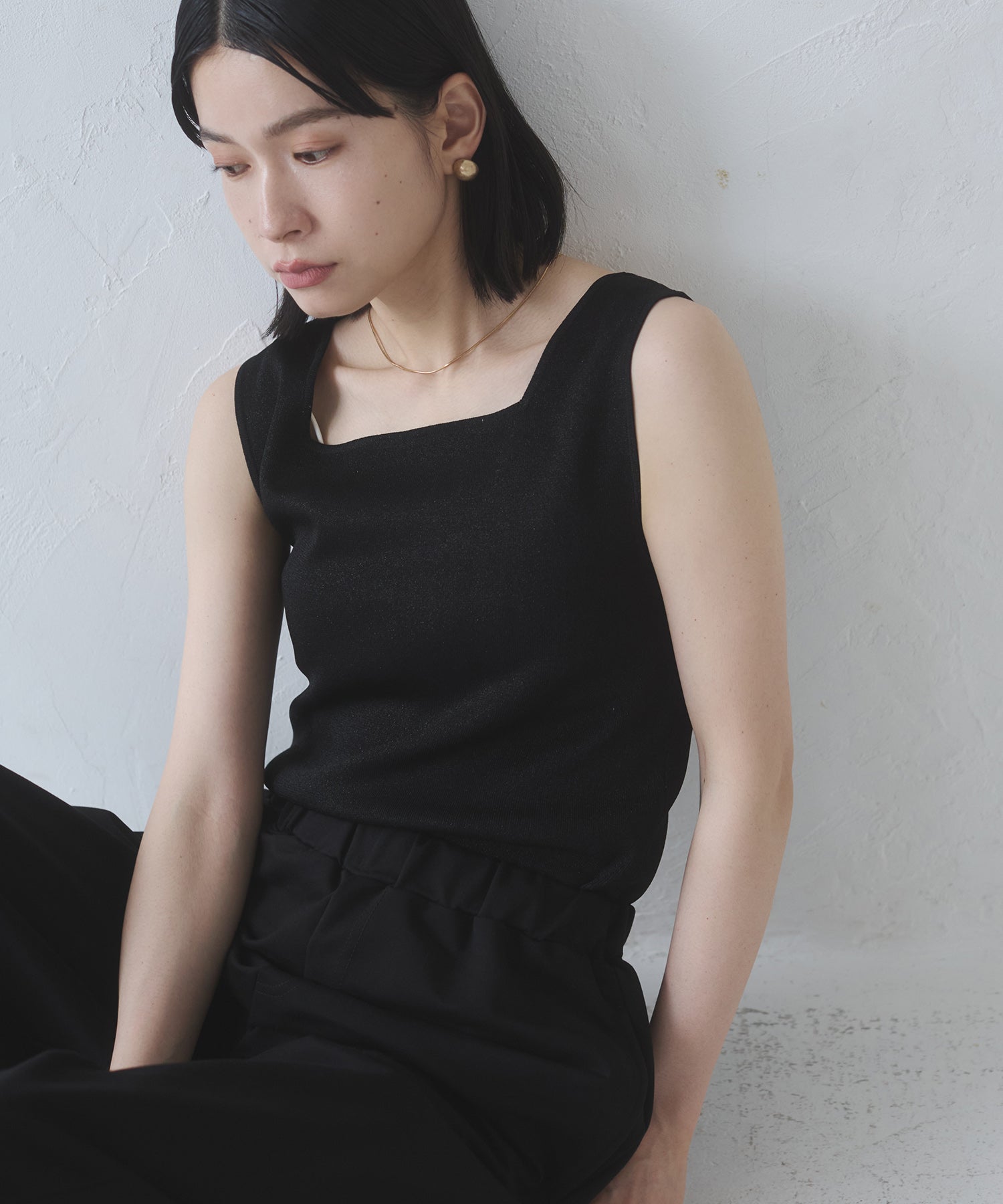 前後2WAY スクエアラメニット タンクトップ