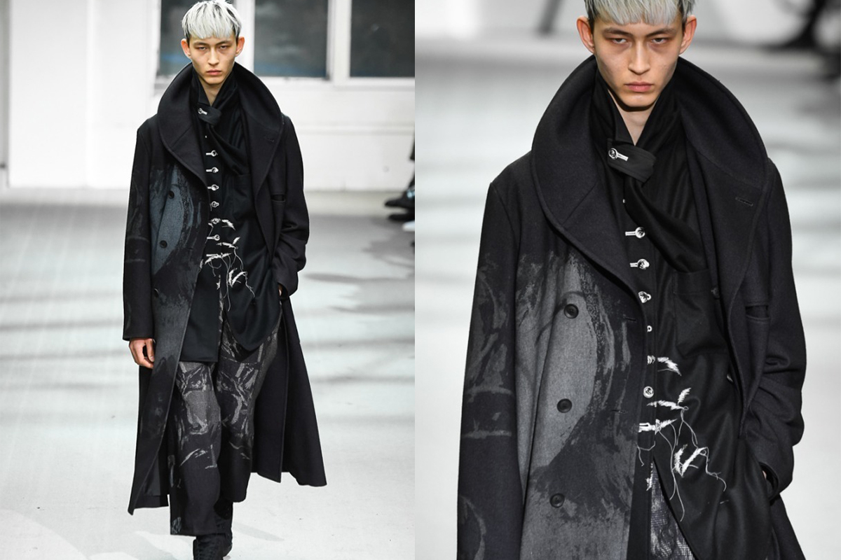 YOHJI YAMAMOTO Printed Shawl Collar Coat | HUES 福岡セレクトショップ