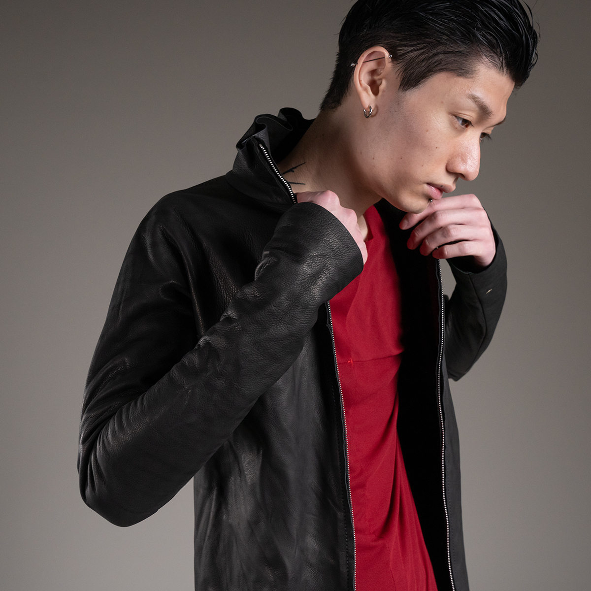 m.a+ ジップ トールカラー レザーシャツ | HUES 福岡セレクトショップ