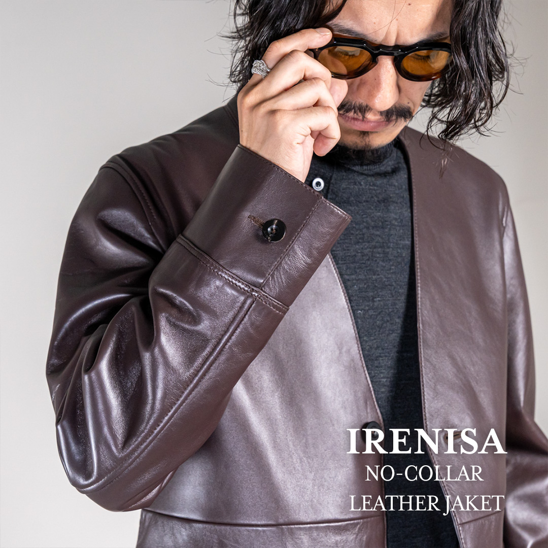 イレニサのレザーノーカラージャケット | HUES 福岡セレクトショップ