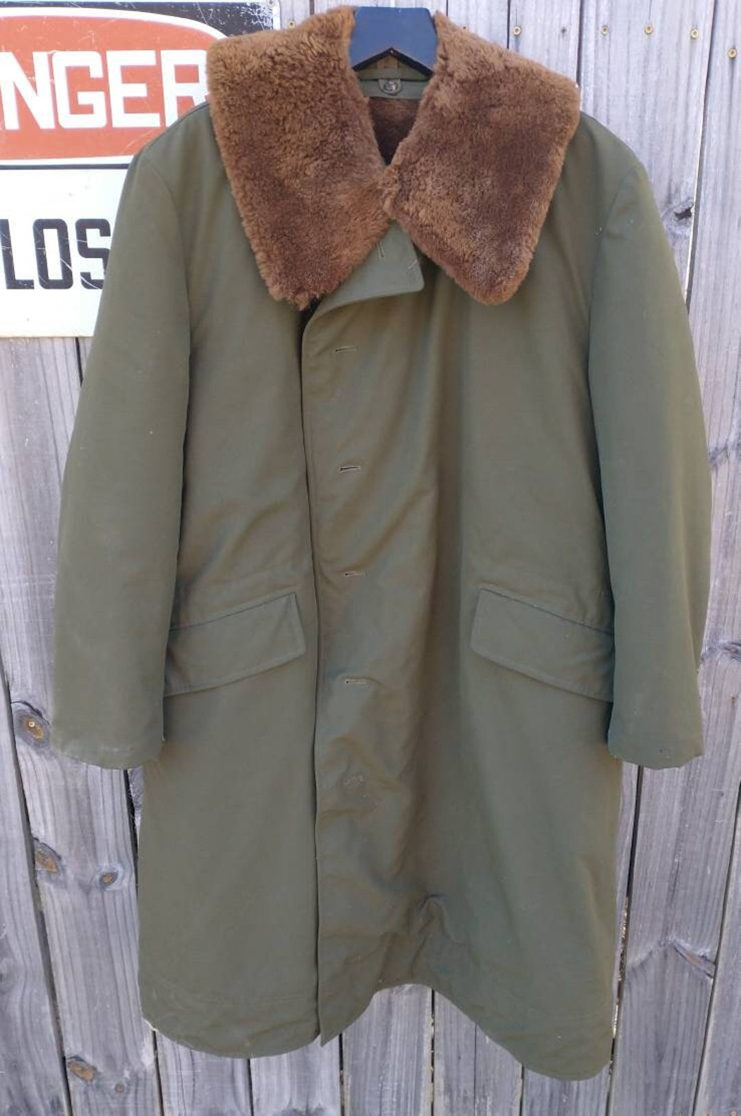 Vintage Original 1984 Czech Military KARA Sheep Fur Lined Trench