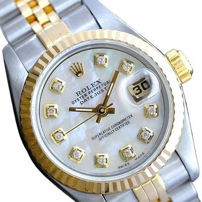 Rolex Datejust 69173 18KY & Steel White Diamond Dial Jubilee Watch