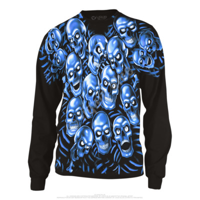 Juicy J Blue Skull Pile Goth Punk Ghoul Skeleton Demon Long Sleeve