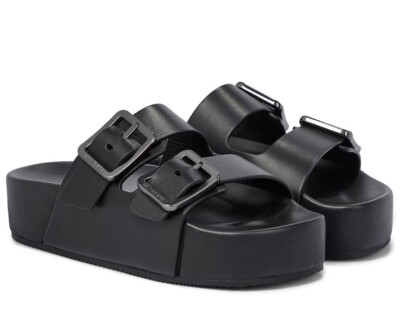 BALENCIAGA Mallorca Platform Leather Sandals Slides Black Size 40