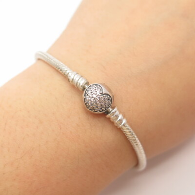 925 Sterling Silver Pandora C Z Heart Ball Clasp Snake Link