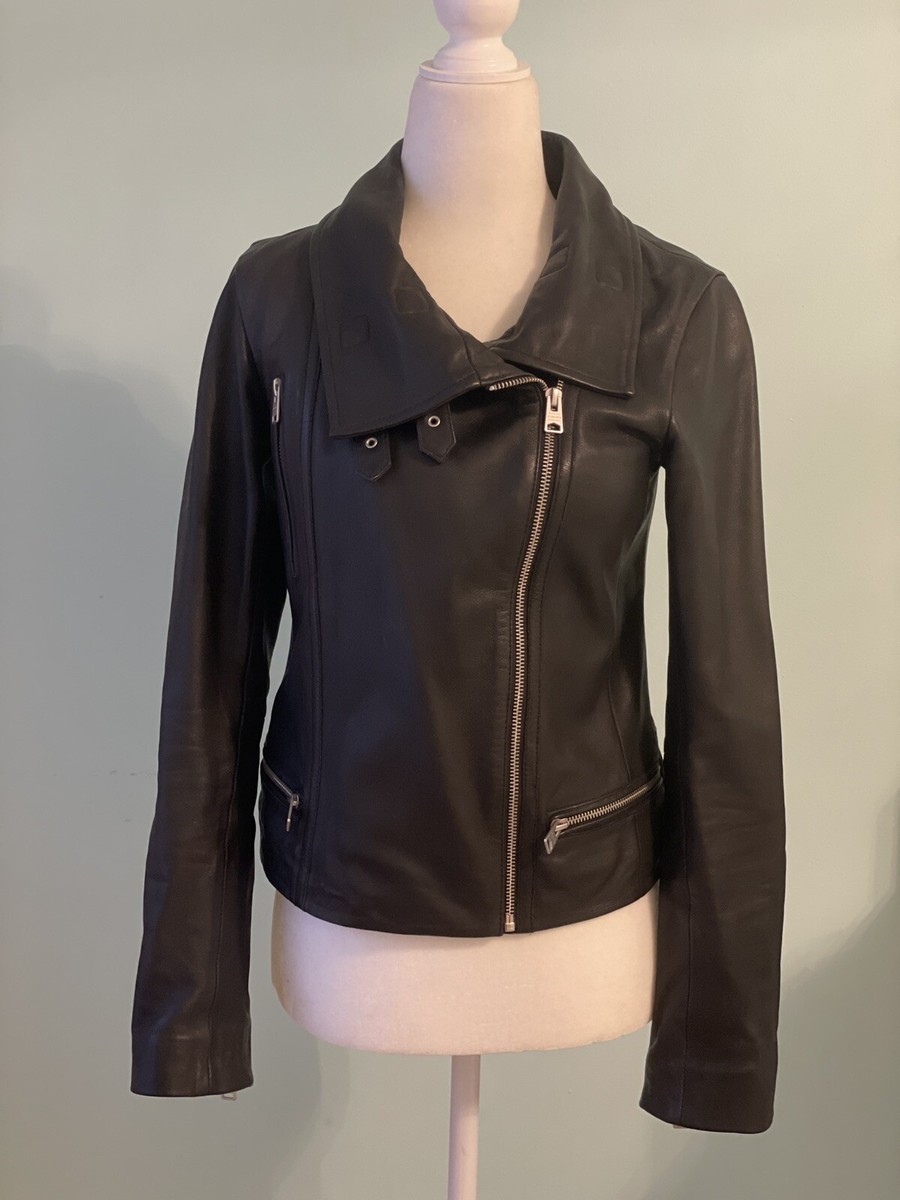 ALL SAINTS BALES BLACK LEATHER BIKER JACKET US Size 4 Preowned