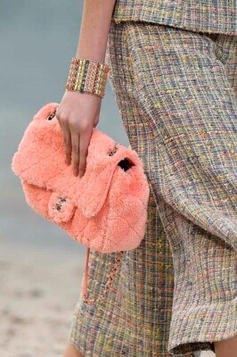 Chanel Coco Shearling Fur Pink Peach 2019 Lagerfeld Collection