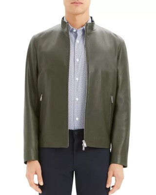 Authentic Mens Theory Morvek Kelleher Leather Jacket in Kombu