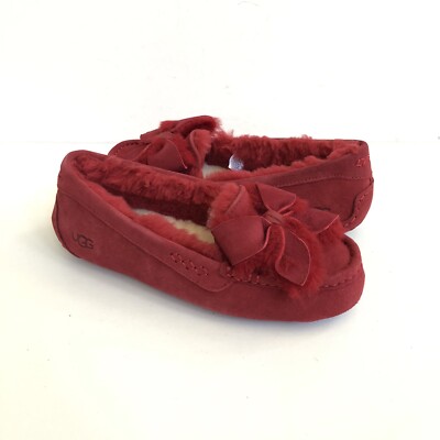 UGG ANSLEY HERITAGE BOW RED WINE SHEARLING MOCCASIN SHOE US 5 / EU