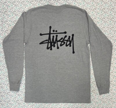 Stussy Basic Logo Grey/ Heather Mens Long Sleeve Size SM | eBay