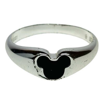 Disney Sterling 925 Silver Black Enamel Mickey Mouse Ring Sz 9