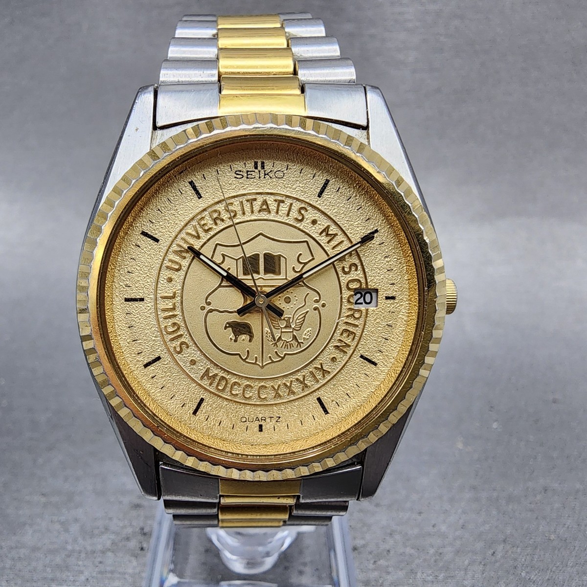 Seiko SQ President Watch Men 36mm Gold Dial Two Tone Date