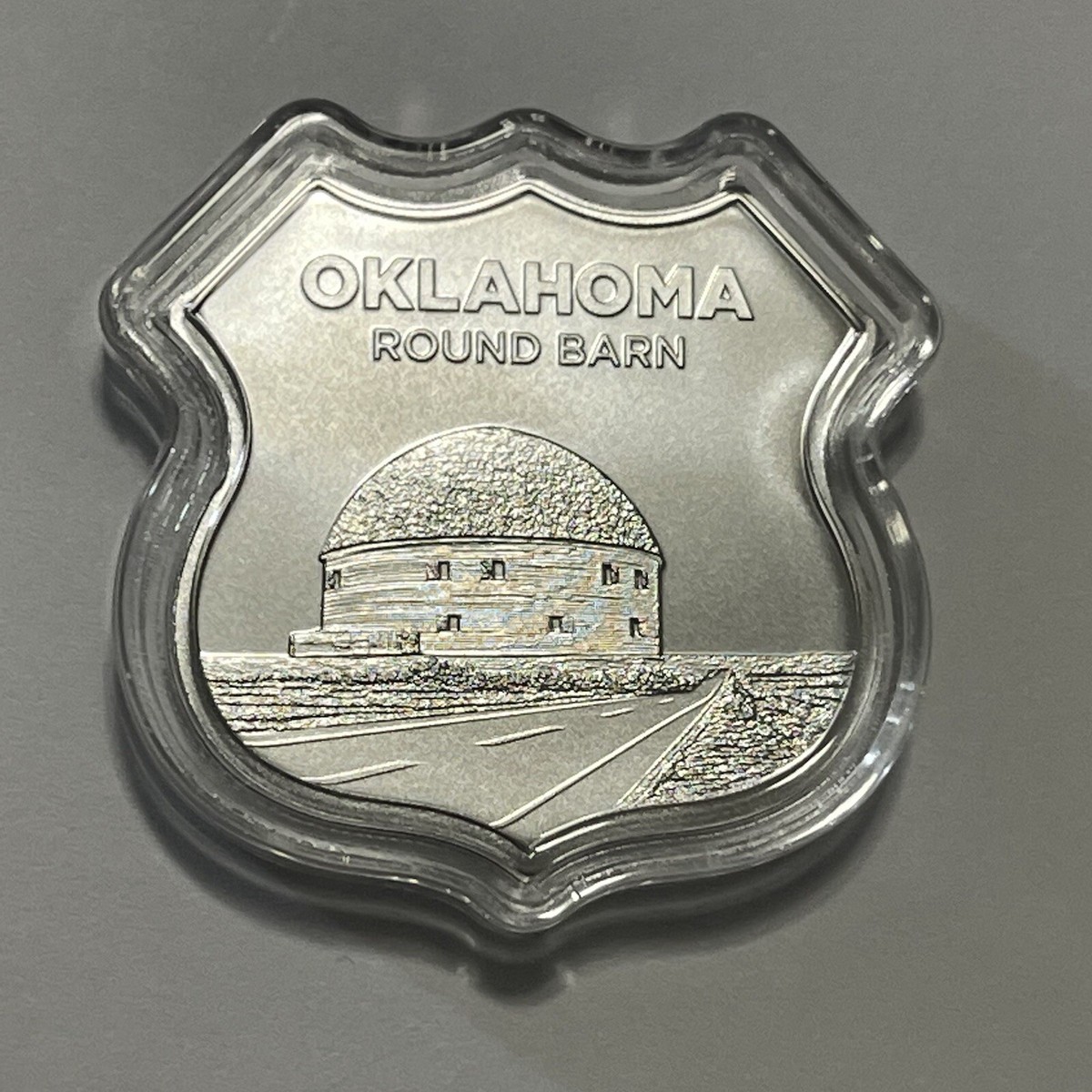 Oklahoma Round Barn Rare Route 66 Shaped Coin 1 Troy Oz .999 Fine