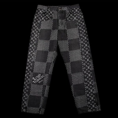 LOUIS VUITTON X NIGO GIANT DAMIER WAVES MONOGRAM DENIM PANTS NOIR