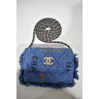 Chanel 22P Blue Denim Graffiti CC Logo Shoulder Crossbody Clutch