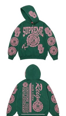 Supreme Knowledge Reigns Zip Up Hoodie XXL GREEN WITH PINK PRINT