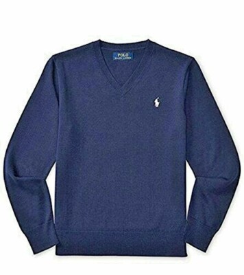 RALPH LAUREN NEW BOYS COTTON V-NECK SWEATER 4 4T NAVY BLUE NWT (11