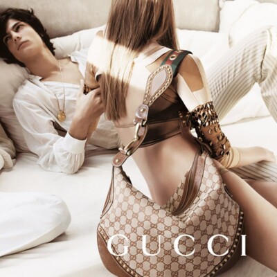 2005 VINTAGE GUCCI Brown GG Canvas Leather Pelham PRINT AD RUNWAY