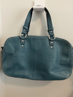 Coach F14017 Chelsea Vintage Teal Blue Turnlock Detail Tote