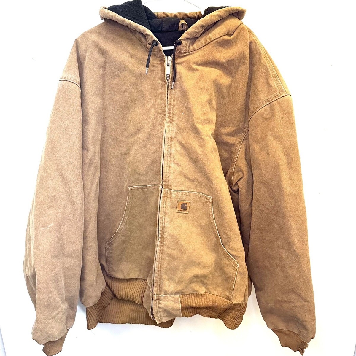 Vintage Carhartt J130 Quilted Hooded Duck Brown Distressed Jacket