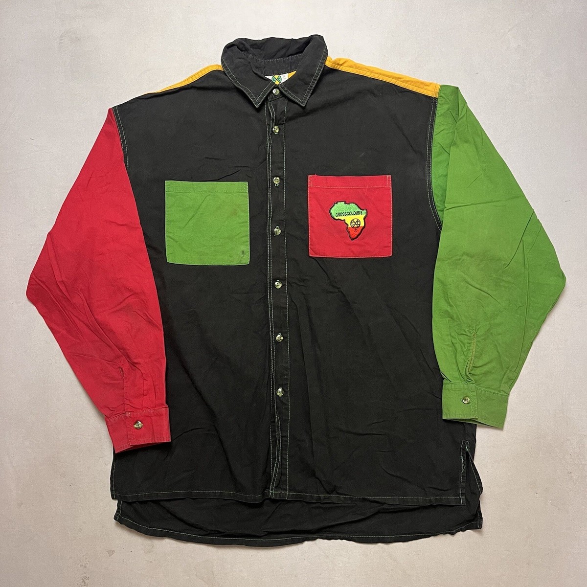Vintage 90s Cross Colours Color Block Button Up Shirt USA | eBay