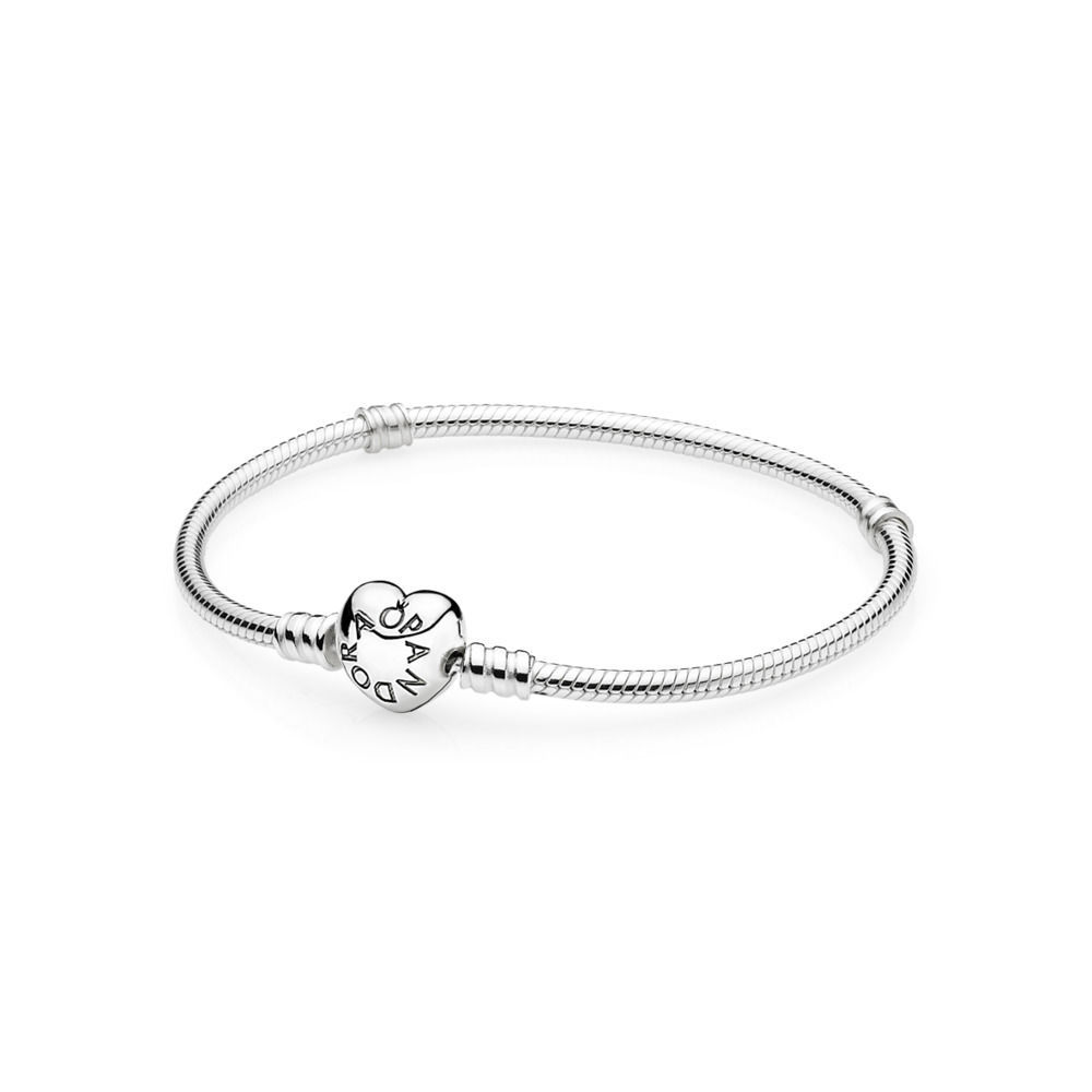 Silver bracelet with heart-shaped clasp - PANDORA - Size: 18