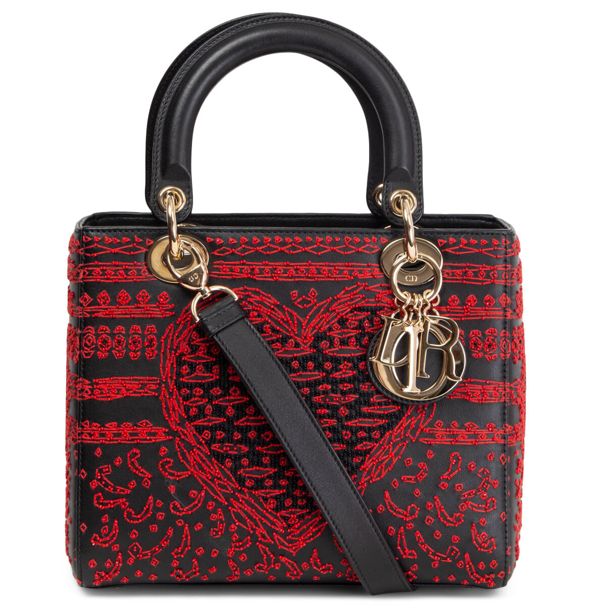 64859 auth CHRISTIAN DIOR black leather 2018 LADY DIOR MEDIUM