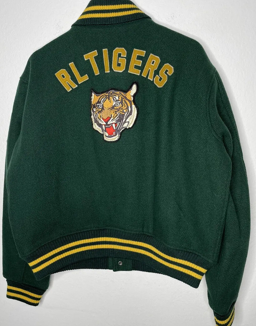 $698 Polo Ralph Lauren Large Green Tiger Bomber Jacket Varsity